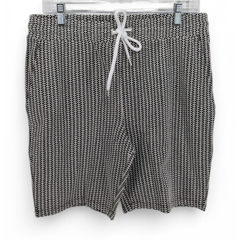 Men's Black & White Patterned Drawstring Shorts